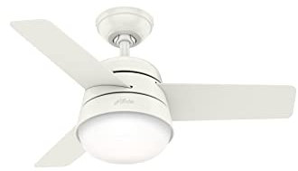 HUNTER FAN Finley, 36 inch, Indoor Ceiling Fan with Light and Handheld Remote, Fresh White Finish, 3 Reversible Blades Fresh White and Natural Wood, Ideal for Summer or Winter, Model 50644
