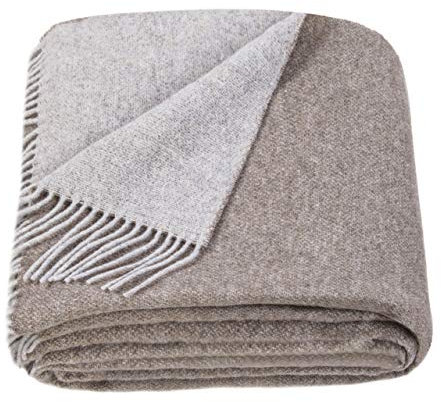 LYHome Merino Decke - Kuscheldecke Tagesdecke Sofa Wolldecke, Blanket Überwurfdecke Sofadecke Wohndecke, Flauschige Couchdecke Merinodecke, Flauschig Warm Plaid (140x200 cm, Braun - Grau Doppelseitig)