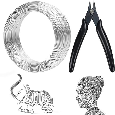 Belle Vous 100m / 328 Feet Aluminum Craft Wire With Cutter - Bendable 18 Gauge Silver Sculpting Wire - 1mm for Beading, Jewellery Making, Wire Weaving, DIY and Embellishments