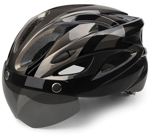Shinmax Fahrradhelm Herren Damen,Fahrradhelm mit Visier Abnehmbarer Schutzbrille MTB Helm mit LED Rücklicht Sicherheitsschutz für Erwachsene Radhelm Einstellbarer (Schwarzes Titan)