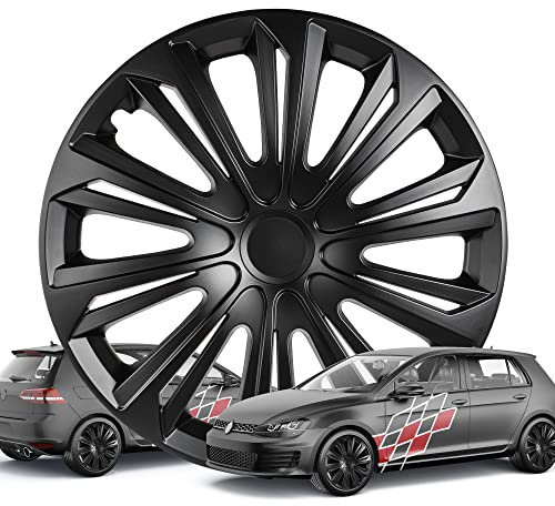 WALSER Premium Radkappen Racer, 4er Set Radkappen Auszeichnung Sehr Gut*, Radzierblenden 14 Zoll, Radblenden für Alufelgen Stahlfelgen, Auto Radzierblende schwarz - Made in Europe