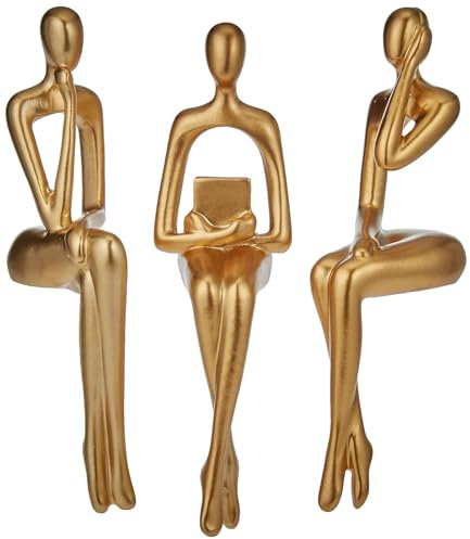 XINXUAN Guldstaty heminredning för vardagsrum, hylla dekor modern bokhylla dekor figurer skrivbord skulptur bordsdekor 3 delar