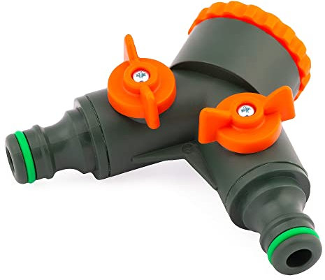 MIVOS 2-Wege-Verteiler für Wasserhähne mit 3/4 und 1 BSP Außengewinde - Wasser 2 Fach Verteiler - Splitter für den Gleichzeitigen Anschluss von Zwei Wassergeräten
