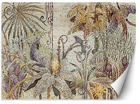 Feeby Papier Peint Intissé Perroquet Jungle Mosaïque 350x245 cm jaune XXL Moderne Décoration Murale Tableaux Muraux Tapisserie Salon Chambre à coucher Palmiers Feuilles Exotique