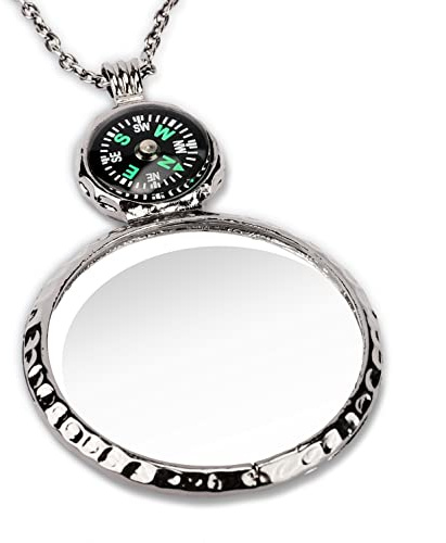 Magnifying Glass Necklace,Jiulory 10x Compass Magnifying Glass Pendant with Mini Compass,Magnifier Necklace Elderly Care Accessory Kids Hiking Camping Magnifier