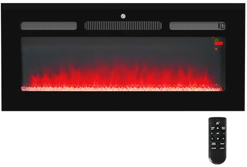 HOMCOM 102cm/40 Electric Fireplace, 2000W Recessed and Wall Mounted Electric Fire with Remote Control, 9 Flame Colour and Crystal, Black