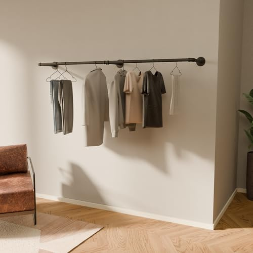 pamo Kleiderstange Wandmontage 200 cm Schwarz – Industrial Garderobenstange | Wand & Deckenmontage aus Wasserrohr I FINN Kleiderständer großer Kleiderschrank & Ankleidezimmer