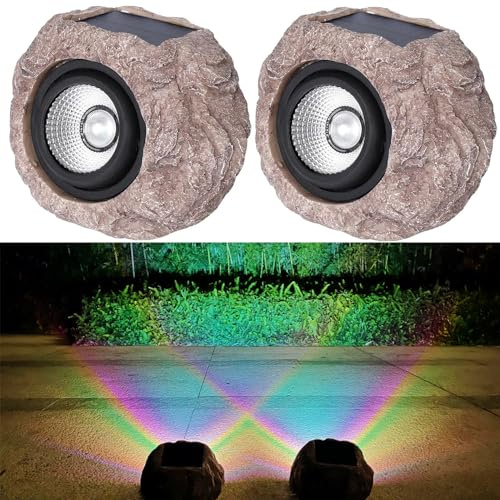 SSCDFDC Solar Rock Lights Outdoor Waterproof, 2 Pack LED Colored Garden Rock Solar Light, Stone Statue Bright Solar Spot Light for Path, Yard, Patio, Lawn, Porch, Yard Decor.