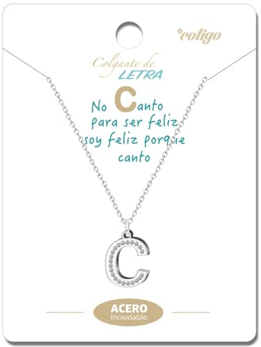 cotigo-Collar Letra Inicial Acero inoxidable con Piedra de Circonita Brillantes-Collar Mujer con Colgante de Letra A-Z - Colgante Inicial de Nombre-Regalo para Mujer, Dia de Madre (2 C-PLATEADO)
