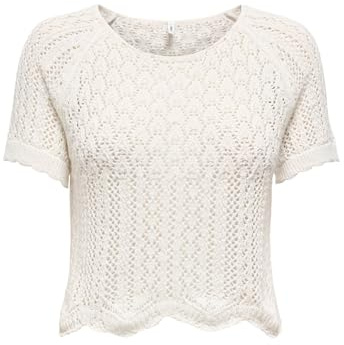 ONLY Damen Onlnola Life S/S Pullover KNT Nca, Cloud Dancer, L