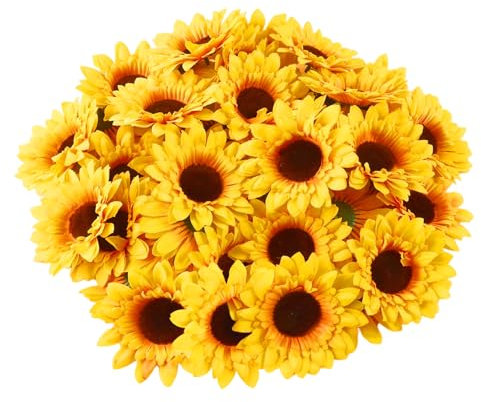 BDHYYM 40Pcs Tête de Tournesol Artificiel, Artificial Sunflowers Fleurs en Soie, 9,5 cm Randes Têtes De Tournesol Artificielles pour Loisirs Créatifs, Mariages, Jardins, Fêtes, Décorations de Table