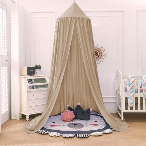 Aolso Baldacchino per bambini e bambine, 245 cm, tenda per letto rotondo, lettino con tenda sospesa, zanzariera, crepe (beige)