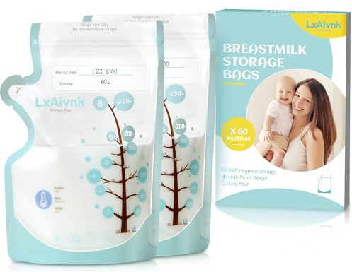 LXAIVNK Borsa per conservare il latte materno – 226,8 g (60 pezzi) sacchetti per il latte materno, sacchetti per il congelatore, senza perdite, per latte materno, design sottile e resistente, per