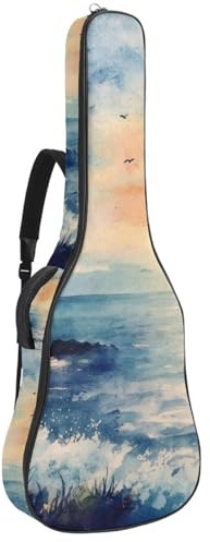 Gitarrentasche für Akustikgitarre, nahtlos, Blumen und Blätter, 101,6 cm, 101,6 cm, 106,7 cm, mit doppelt verstellbarem Schultergurt und Schlaufe zum Aufhängen auf der Rückseite, Multicolor 08