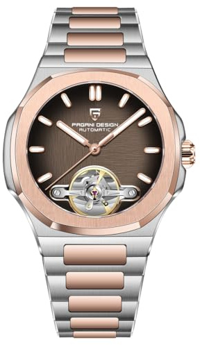 RollsTimi Pagani Design YS025 Orologio automatico da uomo, quadrante scheletrato, stile Tourbillon, movimento E3251, vetro zaffiro, impermeabile fino a 100 m, in acciaio inox, orologio sportivo di
