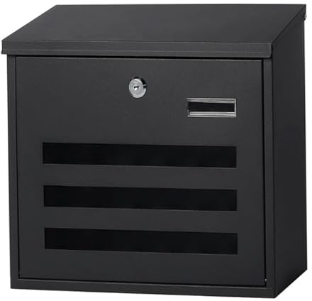 BeiJingYZ Buzones Comunidad de Pared de Acero, Buzón con Ventana Transparente Grande, Buzones de Correos Exterior con Cerradura, Negro, 34x10x32 cm