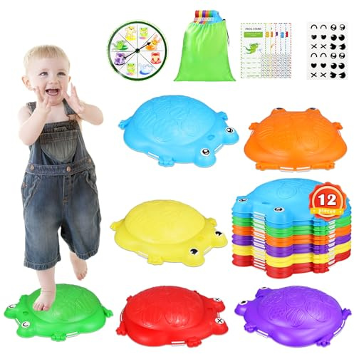 12 Pcs Frog Stepping Stones for Kids, Balance Stepping Stones Indoor Outdoor Non-Slip Stackable Obstacle Course Toys Sensory Play for Boys Girls Birthday Gifts Ages 3-6