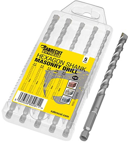 5 x SabreCut SCMPA5 160mm 5.5mm 6mm 6.5mm 7mm 8mm Impact Driver Masonry Hammer Drill Bit Set