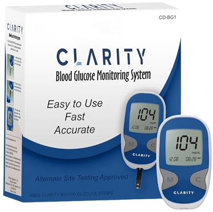 Clarity Diagnostics Blood Glucose Meter Kit - Glucometer, Easy to Use - 1 Kit