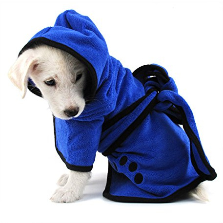 PETCUTE Hunde-Bademantel,Weich Hundehandtuch Schnell Trocknend Mikrofaser Handtuch,Super Saugfähig Komfortabel Hundebademantel mit Verstellbaren Trägern für Haustiere Hunde und Katzen,Blau,XL