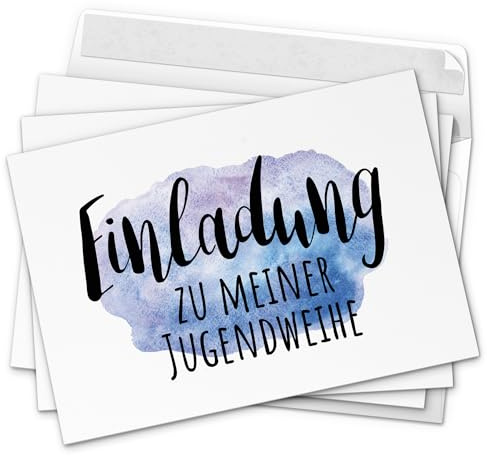 10 x Einladungskarten zur Jugendweihe mit Umschlag/Aquarell für Jungen und Mädchen blau/Jugendweihekarten/Einladungen zur Feier