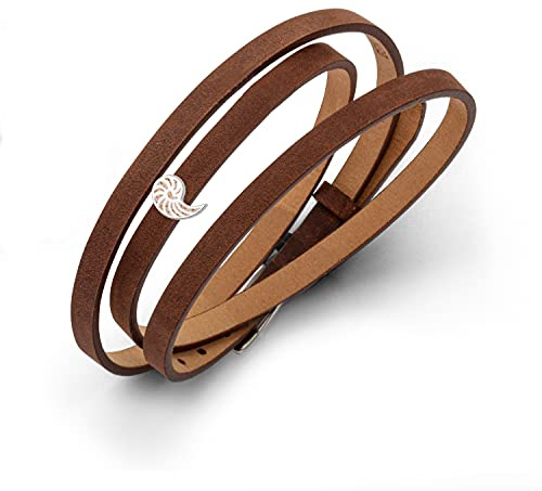 DUR Damen Lederarmband mit Sandelement aus 925er Silber A1597.NAUTILUS, MotivNautilus