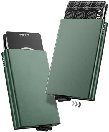 VULKIT Kartenetui Metall mit RFID NFC Schutz Karten Geldbörse Herren Geldbeutel Doppelt Karten Etui für 10 Karten, Mitternachtsgrün