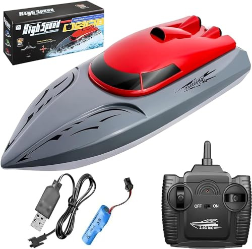 Goolsky 806 RC Barco 2.4G Barco de Control Remoto 20 KM/h Juguete Impermeable de Alta Velocidad Barco RC Barco de Carreras Regalo para Niños (con 1 Batería, Rojo)