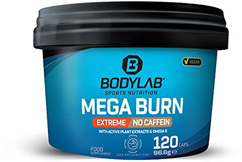 Bodylab24 Mega Burn Extreme No Caffein 120 Kapseln, koffeinfreie Unterstützung für Diät und Definition, 100% Vegan, Fettverbenner mit CLA, L-Tyrosin, L-Carnitin und Pflanzenextrakten