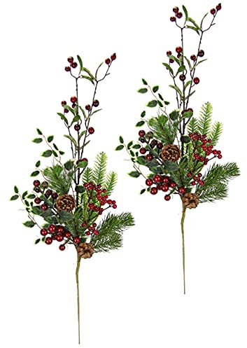 Künstlicher Beerenzweig Deko Zweig mit Beeren und Blätter grün rot groß AST Blumenkünstlich Äste für Bodenvase Weihnachtsdeko Floristik Kunstblume Kunstzweig, 66x14x14cm