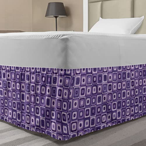 Ambesonne Retro Elastic Bed Skirt, Monochromatic Style Rounded Corners Squares in Purple Color Palette Print, Wrap Around Fabric Bedskirt Dust Ruffle for Bedroom, Twin/Twin XL, Quartz and Pale Mauve