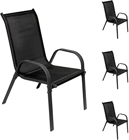 INDA-Exclusiv 4er Set Gartenstuhl Gartensessel Stapelsessel stapelbar mit Textilenbespannung Gartenmöbel Terrassenmöbel Anthrazit - Schwarz Metall - Textil