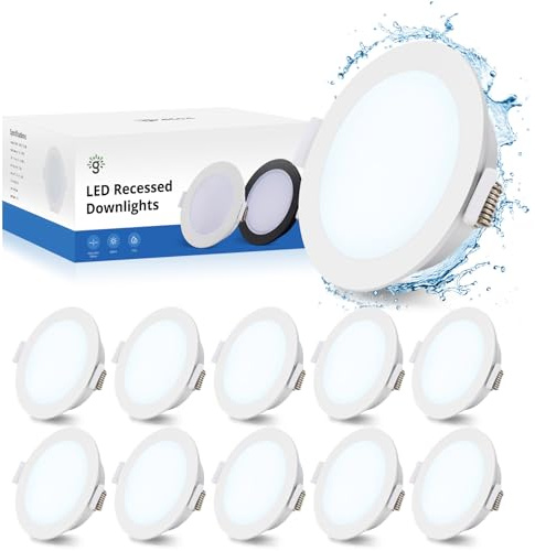 Gr4tec Einbaustrahler LED 230V, 5W Spots IP65 Kaltweiß 6500K, 10er Set | Spots Deckenleuchte 68mm-80mm Lochmaß, 400LM Deckenspots Flach, Einbauspots Einbauleuchten Decke für Badezimmer Küche