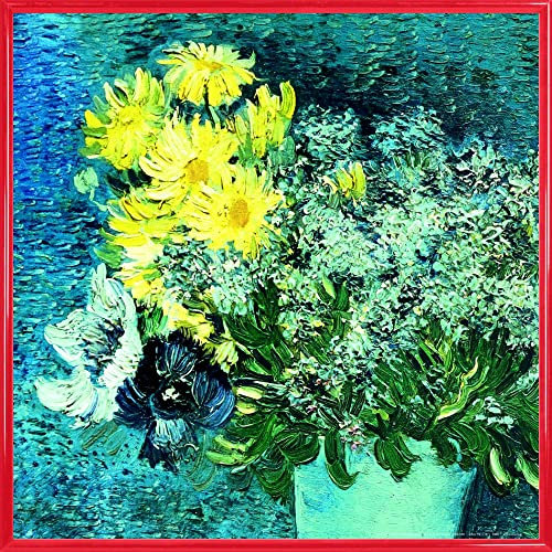 1art1 Vincent Van Gogh Poster Kunstdruck Bild und Kunststoff-Rahmen - Vase mit Flieder, Margeriten und Anemonen, 1887 (40 x 40cm)