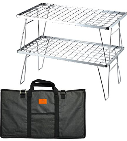 CAMPINGMOON 2Pcs Stainless Steel Foldable Camping Grill Outdoor Multipurpose Stacking Storage Rack with Storage Bag T-230A-2T
