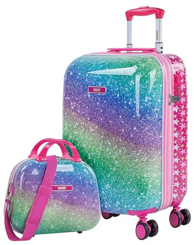 SKPAT - Barnbagage - Barnväskor på hjul för flickor och pojkar - Resväska Barn - Resväska Set av 2 med Barnkabin Resväska och Medelstorlek. Resväska för barn med skönhetsfodral, Fuchsia