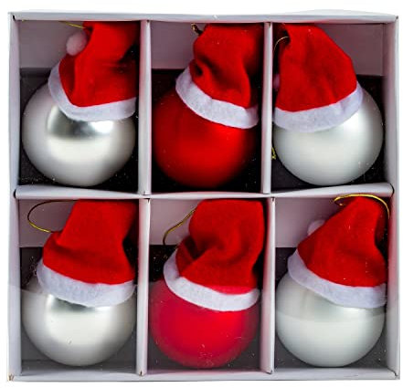 6 Stück Weihnachtskugel mit Mütze Ø 6 cm Dekokugel zum Hängen Christbaumschmuck