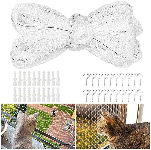 Katzennetz Transparent,4×3M Balkon Katzennetz,2,5×2,5cm Maschengröße Katzennetz für Balkon,Balkonnetz für Katzen mit Befestigungsseil und Zubehör,Katzengitter Balkon für Terrassen,Fenstern,Dachluken