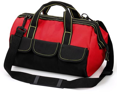 Hiceeden 41cm Werkzeugtasche, wasserdichte Werkzeugtasche mit Verstellbarem Gurt, tragbare Elektriker Werkzeug Organizer Handtasche mit 5 Außentaschen, rot