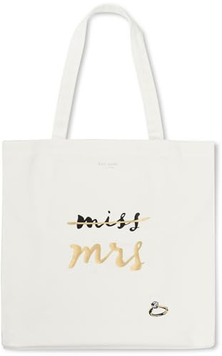 kate spade new york Cute Canvas Tote Bag for Women, Canvas Beach Bag, Bridal Book Tote with Pocket, Miss to Mrs…, Cream, S