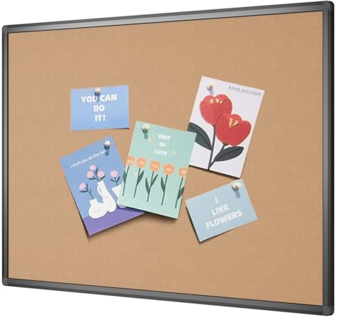 VIZ-PRO Cork Notice Board, 36 X 24 Inches, Cork Bulletin Board with Black Aluminium Frame