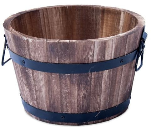 Fyne-Finds Round Burnt Wood Whiskey Barrel Planter 20cm, 8inch Garden Plant Pot with Handles Outdoor Tub