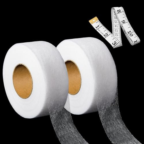 WLUOS 2 Pack Breite Bügelband zum Kürzen 64m/Rolle Länge und 40mm Breite Saumband zum Aufbügeln Waschfest Bügelkleber für Textilien Hemming Tape mit Maßband für Kleidung Vorhänge Jeans