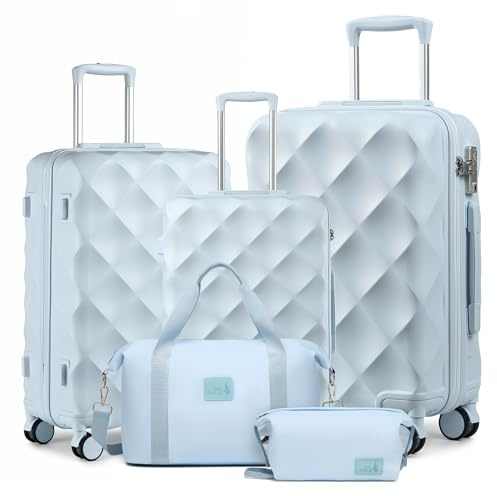 Sea choice Hardschalen Trolley Koffer Set 5tlg. Zwillingsrollen Reisekoffer Enthält 1 Reisetasche und 1 Kulturbeutel, Gepäck M-L-XL-Set(55/65/76cm), TSA Schloss und 4 Rollen