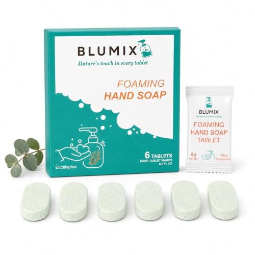 Blumix skummande handtvålstabletter påfyllning – 6-pack – miljövänligt, skonsamt rengöringsmedel skummande tabletter, rengörs utan avfall, effektiv rengöring, bara tillsats vatten (eukalyptus)