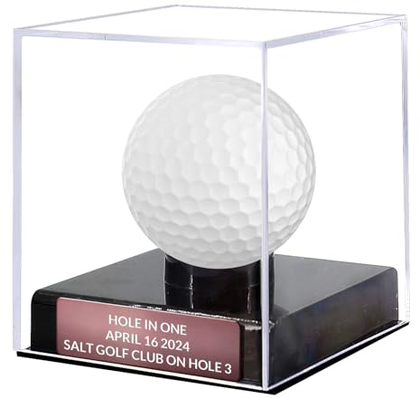 Individuelle Golfball-Vitrine, Acryl, Golfballhalter, lasergravierte Plakette, präsentieren Sie Ihre geschätzten Golfball-Memorabilien (Kaffee-Gold)
