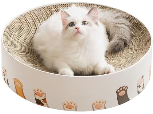 2 in 1 Cat Scratcher Bed, Round Cardboard Scratching Board Nest | Corrugated Scratch Pad Bowl Sofa for Indoor Cats, 41 x 41 x 10cm Sleeping Bed
