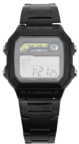 Elprico Digitale Sportuhr, Edelstahlarmband, LED-Hintergrundbeleuchtung, Digitalanzeige, Elektronische Uhr, Leuchtende Herren-Outdoor-Sportuhr für Damen und Herren