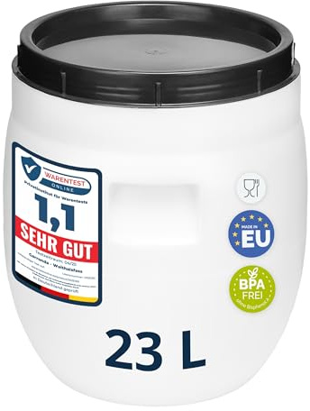 Garronda 23 litros Barril BPA-Libre y Barril para Piensos, Boca Ancha, Depósito de Agua y Contenedor con Tapa para Sauerkraut, Cuba para Lluvia, Salmuera para Carne GD-0087, Blanco