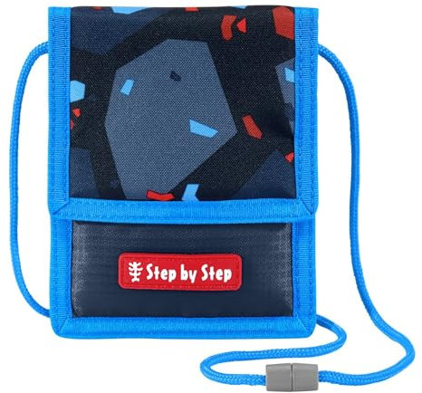 Step by Step Brustbeutel „Tractor Freddy“, blau mit Sichtfenster, Münzfach mit Reißverschluss, Schlüsselbefestigung, zum Umhängen, für Jungen ab der 1. Klasse